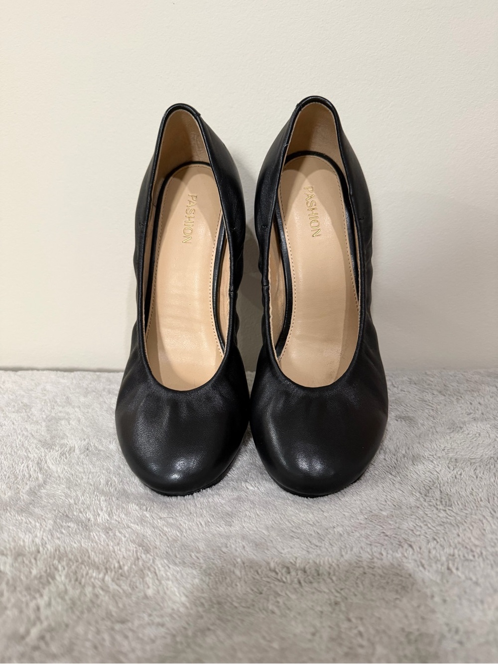 Pashion Footwear Black Round-Toe Heeled Pumps